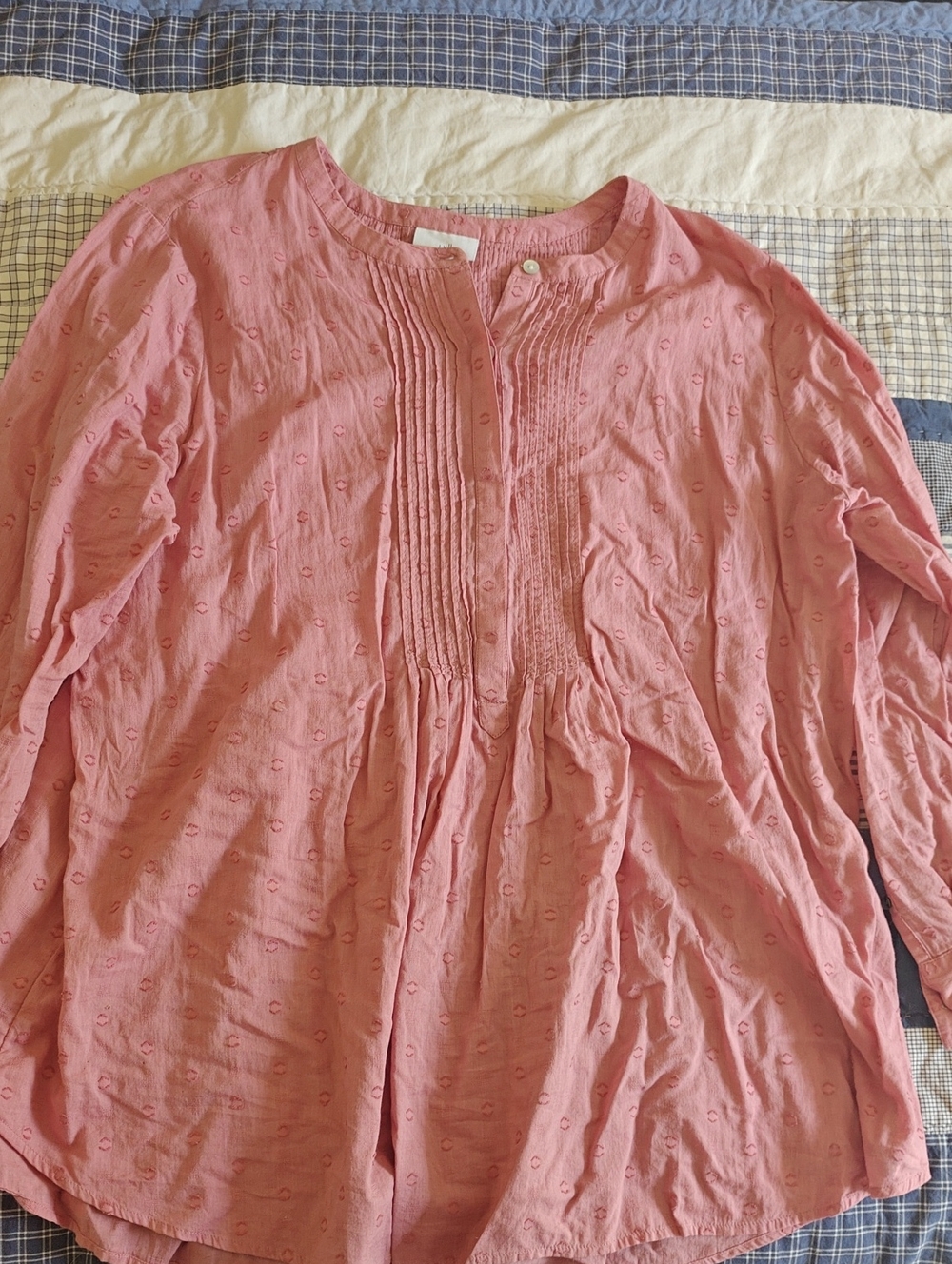 J. Jill Rose Pink Pintuck Embroidered Cotton Blouse